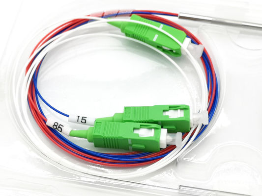 خرید SC APC فیبر نوری 1*2 FBT کوپلر 15%:85% آبی قرمز رنگ برای WDM T1550 R1310/1490 FWDM تولید آنلاین