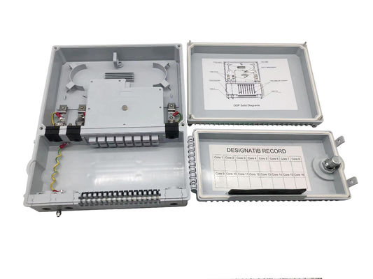 خرید 16 پورت FTTH 1 * 8 PLC Splitter جعبه توزیع نوری IP65 اندونزی مخابرات 2 درب خاکستری تولید آنلاین