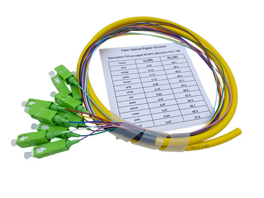 خرید 12 هسته FTTH فیبر نوری Pigtail SC APC G652D PVC 900um 1.5Mts زرد تولید آنلاین