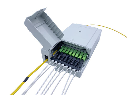 خرید IP54 8 پورت FTTH فیبر نوری جعبه خاتمه وسط دهانه ضد UV مقاوم در برابر ضربه خاکستری PC آلیاژ تولید آنلاین