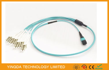 خرید کابل 100G OM3-300 QSFP MTP MPO با 6 برابر LC دوبلکس Uniboot Connector Aqua تولید آنلاین