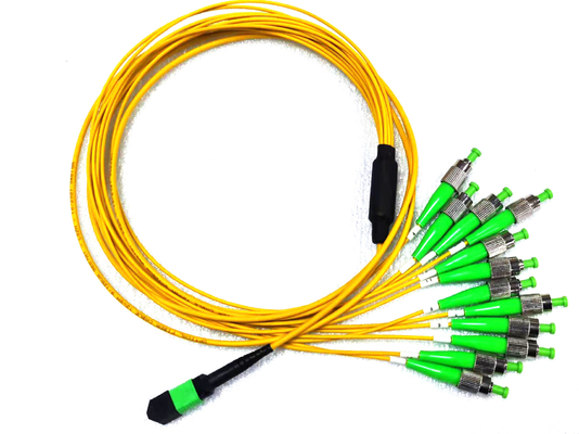 خرید 12 فیبر MPO APC نر به FC APC Fanout Patch Cord Single Mode 9/125um Breakout Yellow تولید آنلاین