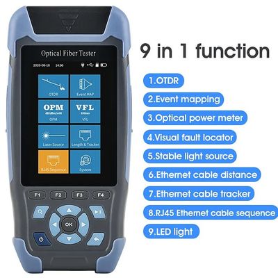 1310/1550nm SM محدوده آزمایش 5m-60Km Mini OTDR 9 در 1 تست کننده با آداپتور APC UPC SC / FC / ST / LC