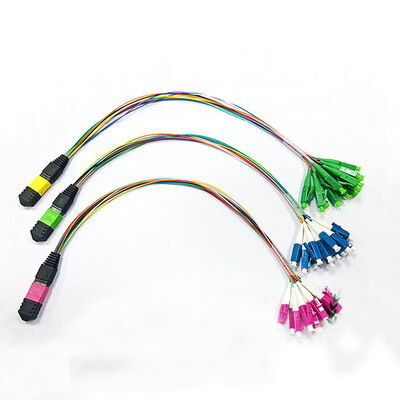 12core MPO-LC Multimode Fiber Optic Breakout Patch cable 0.9mm برای کاست های MPO و محفظه های ماژولار